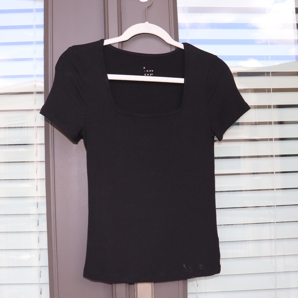 NWOT Fitted Black Top A New Day Square Neck